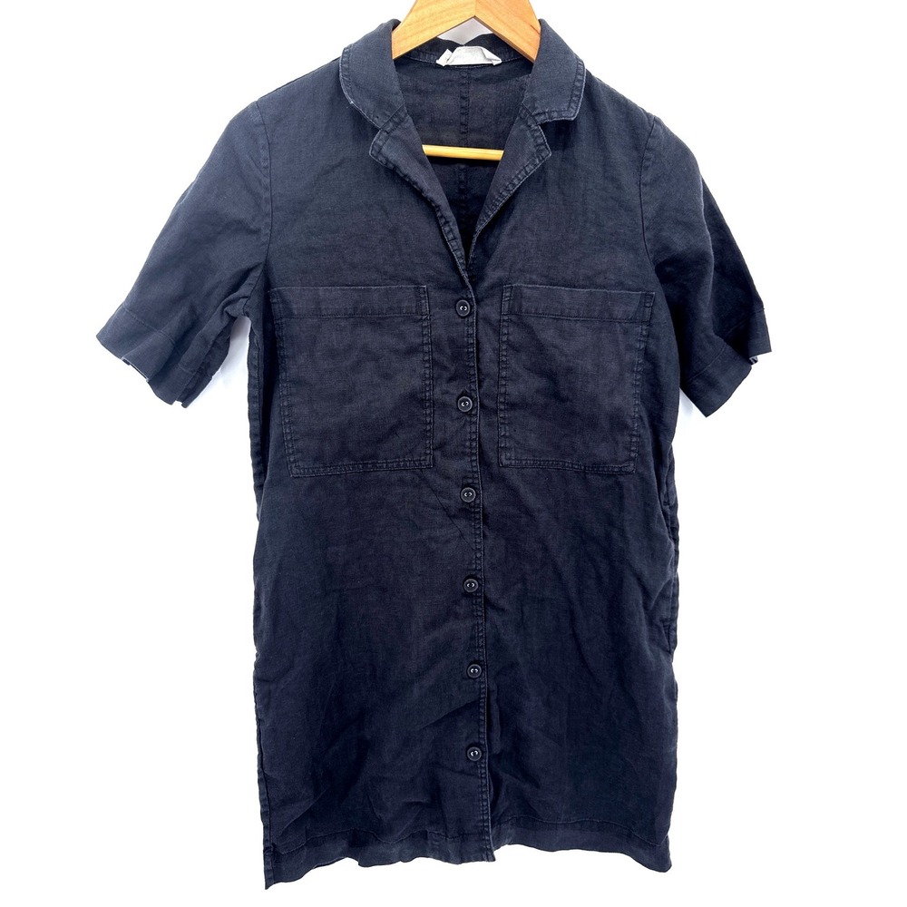 Everlane 100% Linen‎ Shirt Dress Womens Oversized XXS Black Mini Casual Easy